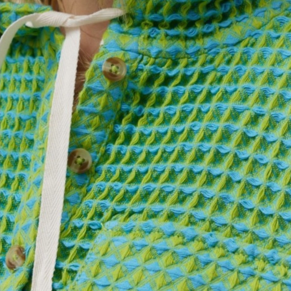 URBAN OUTFITTERS BDG Baja Stanley Waffle Hooded Top SZ XL Blue Gree NWT - Picture 5 of 10